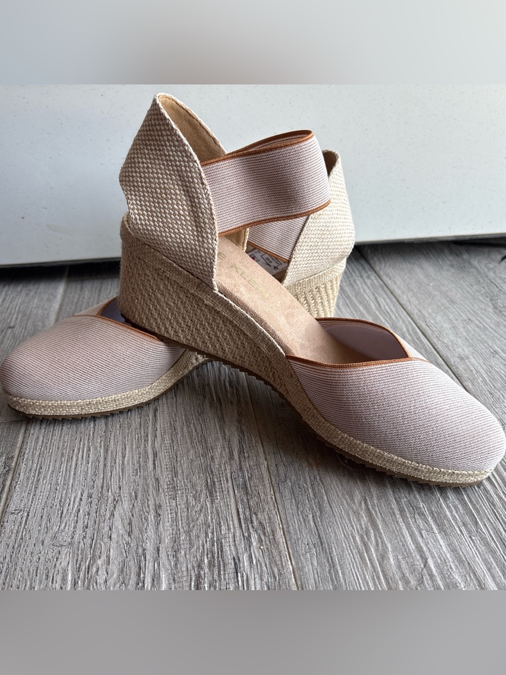 Anne Klein Neutral Canvas Espadrille Wedge Sandals